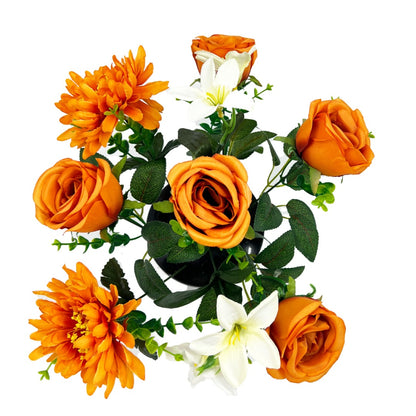 Orange White Rose Artificial Flower Graveside Memorial Arrangement
