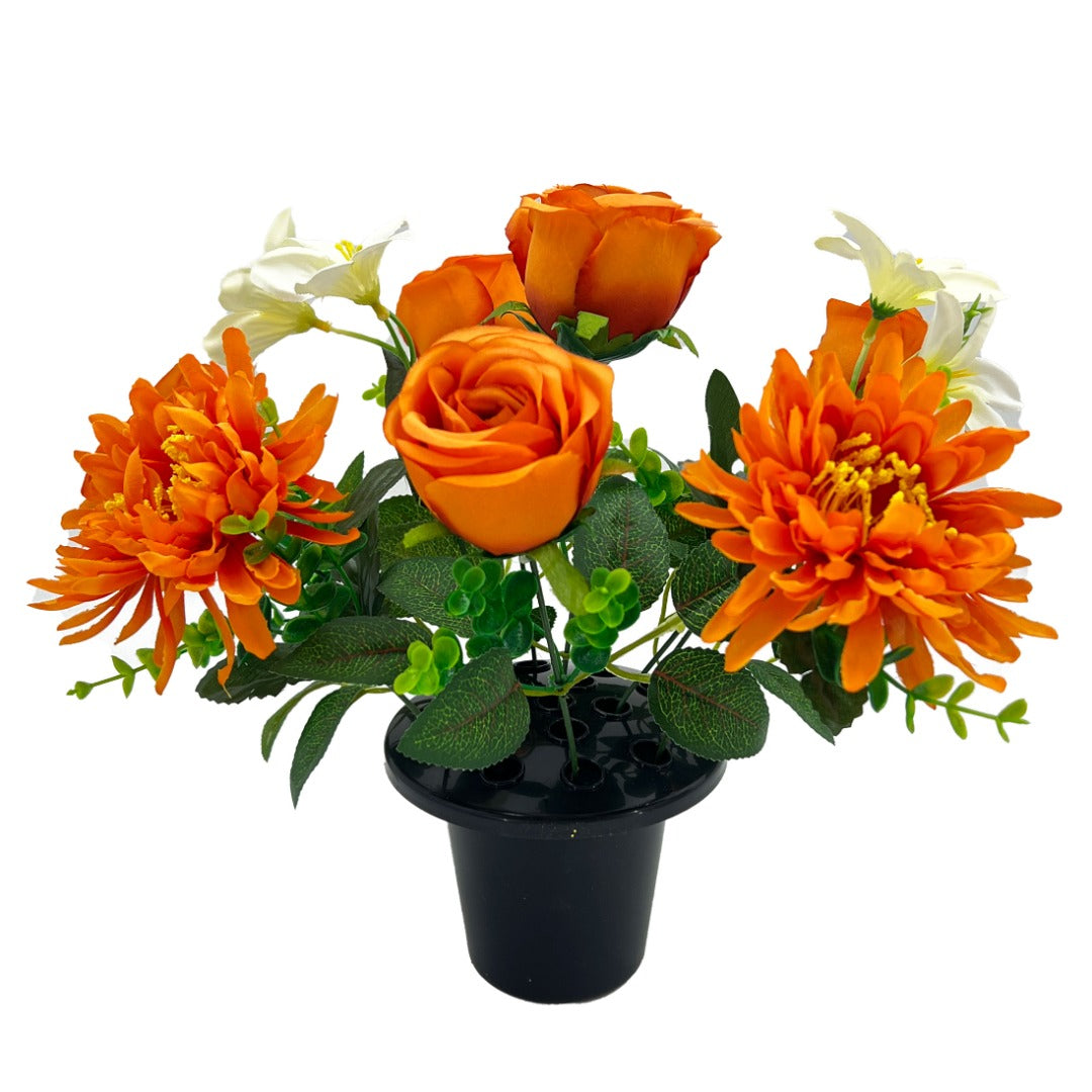 Orange White Rose Artificial Flower Graveside Memorial Arrangement