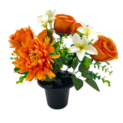 Orange White Rose Artificial Flower Graveside Memorial Arrangement