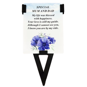 Special Mum and Dad Flower Memorial Remembrance Verse Plastic Coated Grave Card and Stand