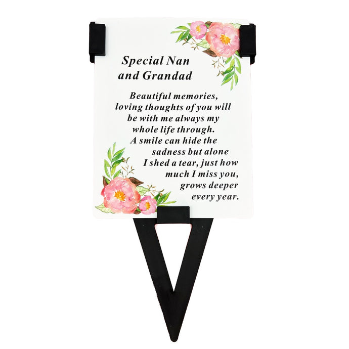 Special Nan and Grandad Flower Memorial Remembrance Verse Plastic Coated Graveside Card and Stand