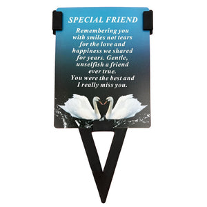 Special Friend Swan Memorial Remembrance Verse Plastic Coated Grave Card and Stand