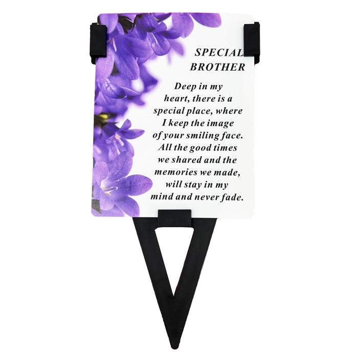 Special Brother Flower Memorial Remembrance Verse Plastic Coated Graveside Card