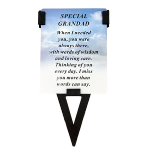 Special Grandad Sky Memorial Remembrance Verse Plastic Coated Grave Card and Stand