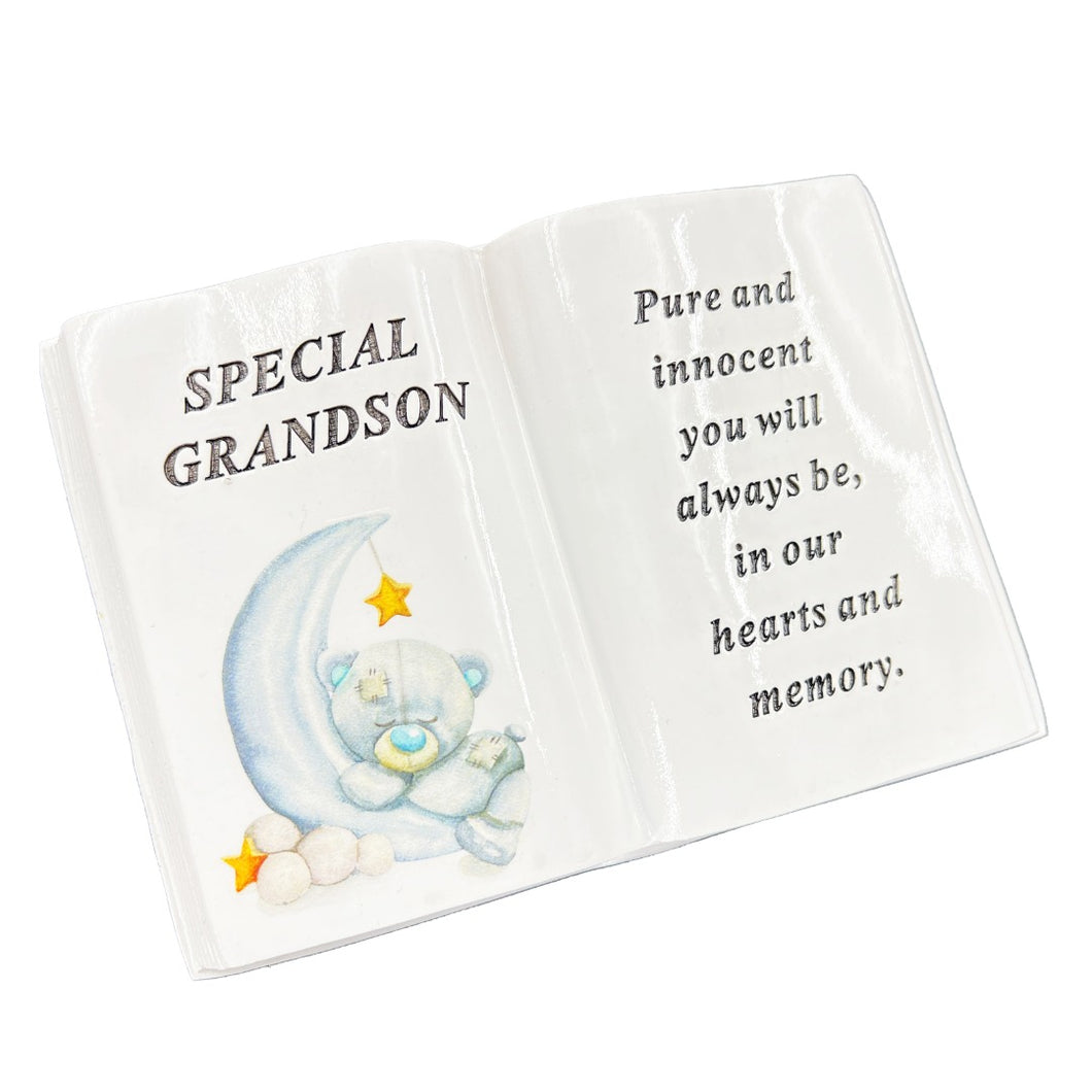 Special Grandson Baby Boy Teddy Bear Moon Memorial Graveside Book