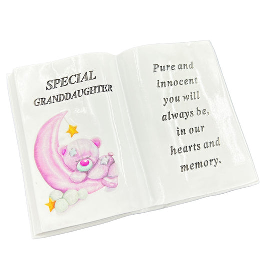 Special Granddaughter Baby Girl Teddy Bear Moon Memorial Graveside Book