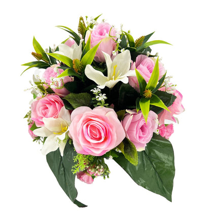 Fay Pink Rose Lily Graveside Memorial Flower Arrangement