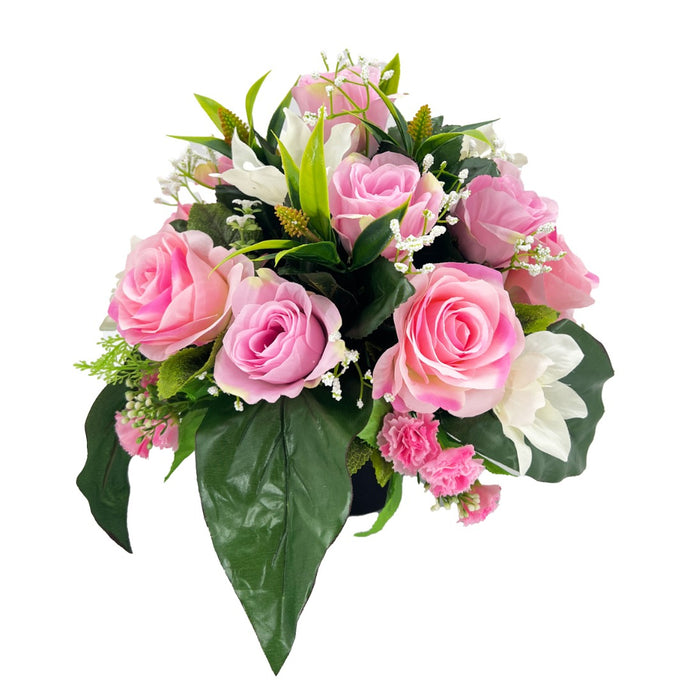 Fay Pink Rose Lily Artificial Flower Graveside Cemetery Memorial Arrangement