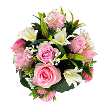 Load image into Gallery viewer, Fay Pink Rose Lily Artificial Flower Graveside Cemetery Memorial Arrangement