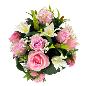 Fay Pink Rose Lily Artificial Flower Graveside Cemetery Memorial Arrangement