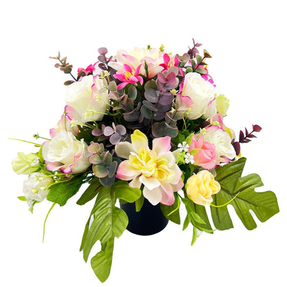 Astrid Pink Rose Dahlia Artificial Flower Graveside Cemetery Memorial Arrangement