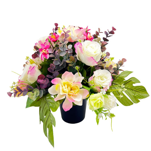 Astrid Pink Rose Dahlia Graveside Memorial Flower Arrangement