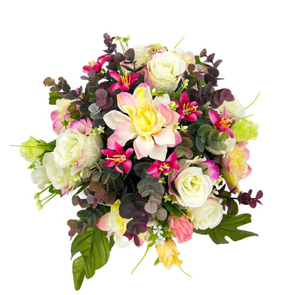 Astrid Pink Rose Dahlia Artificial Flower Graveside Cemetery Memorial Arrangement