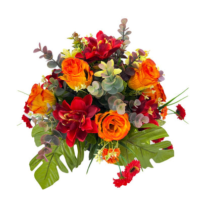 Etta Orange Red Rose Dahlia Artificial Flower Graveside Cemetery Memorial Arrangement