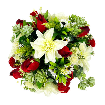 Kelly Red Rose White Dahlia Artificial Flower Graveside Cemetery Memorial Arrangement