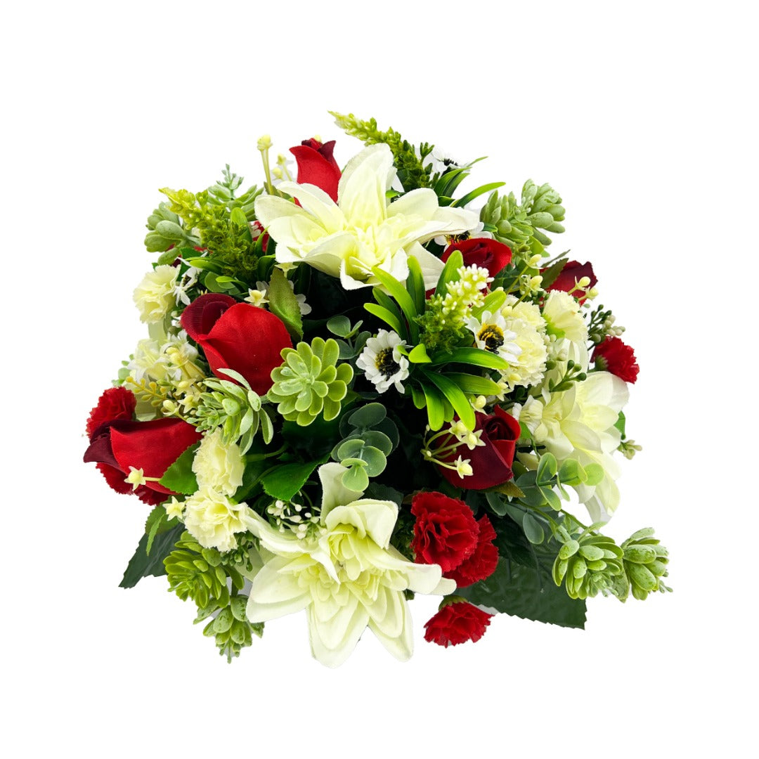 Kelly Red Rose White Dahlia Artificial Flower Graveside Cemetery Memorial Arrangement