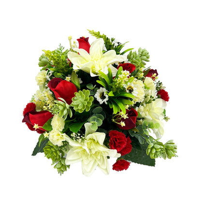 Kelly Red Rose White Dahlia Artificial Flower Graveside Cemetery Memorial Arrangement