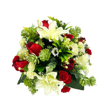 Load image into Gallery viewer, Kelly Red Rose White Dahlia Artificial Flower Graveside Cemetery Memorial Arrangement