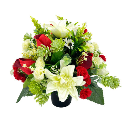 Kelly Red Rose White Dahlia Artificial Flower Graveside Cemetery Memorial Arrangement