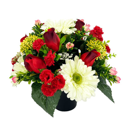 Oren Red Rose White Gerbera Artificial Flower Graveside Cemetery Memorial Arrangement