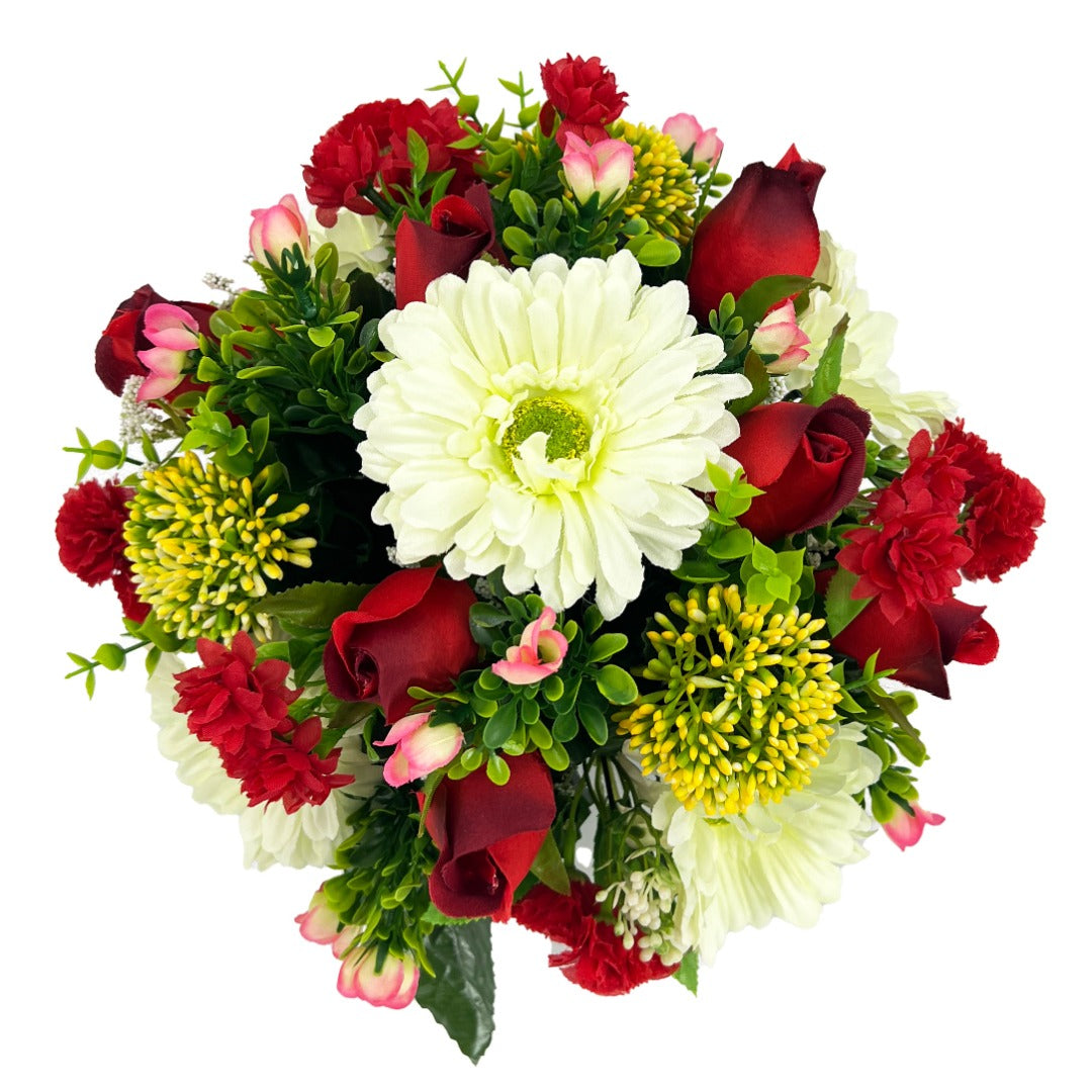 Oren Red Rose White Gerbera Artificial Flower Graveside Cemetery Memorial Arrangement
