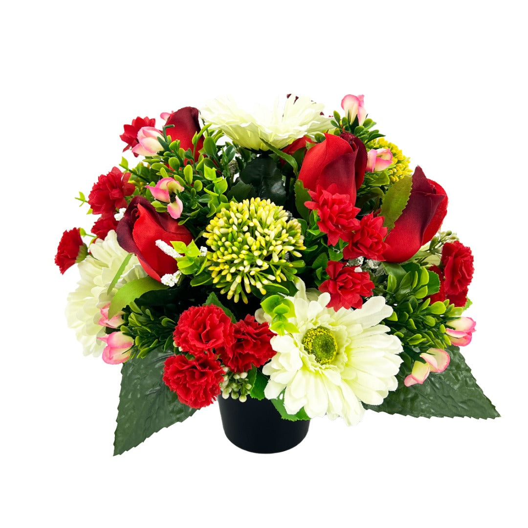 Oren Red Rose White Gerbera Artificial Flower Graveside Cemetery Memorial Arrangement
