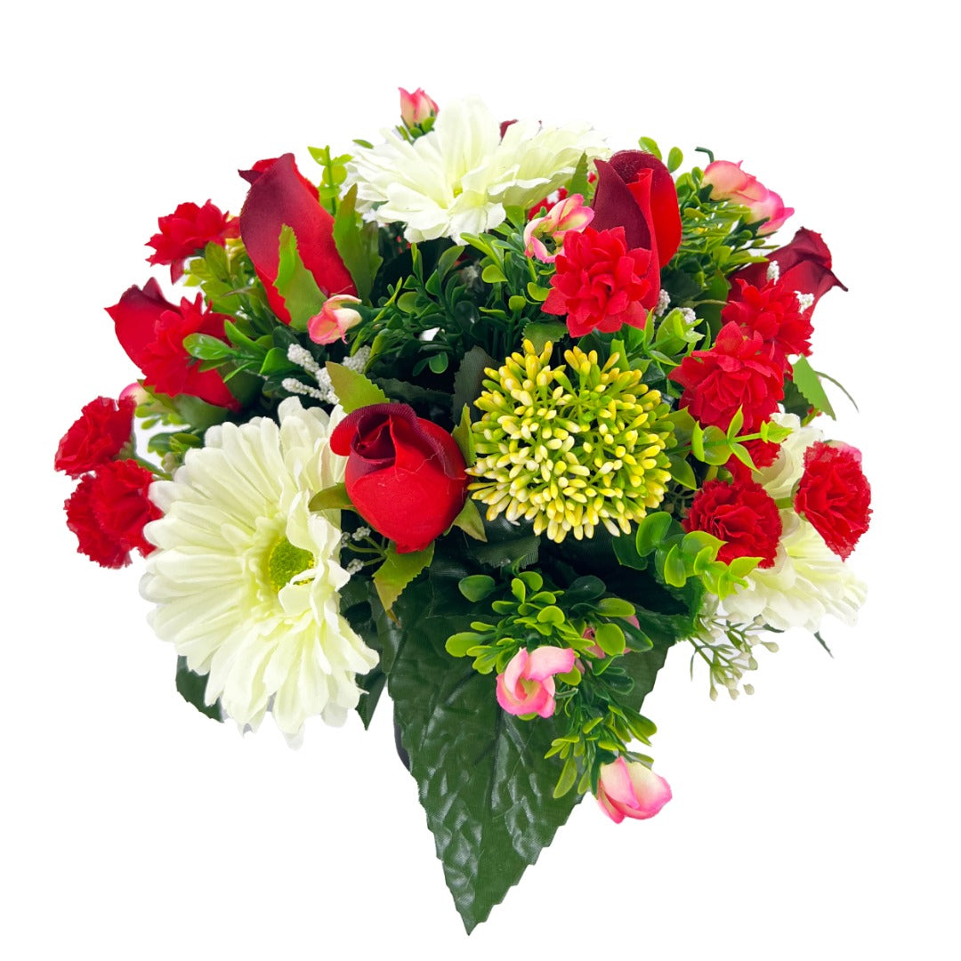 Oren Red Rose White Gerbera Artificial Flower Graveside Cemetery Memorial Arrangement