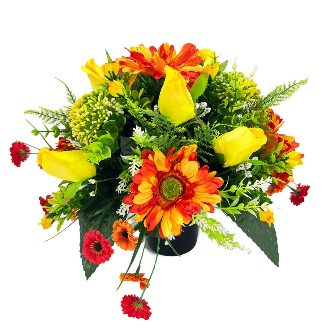 Thea Orange & Yellow Rose Gerbera Graveside Memorial Flower Arrangement