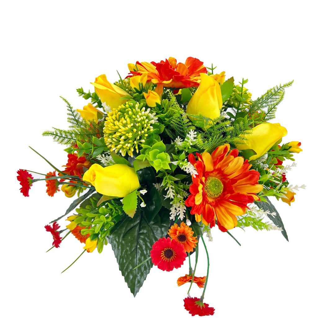 Thea Orange & Yellow Rose Gerbera Graveside Memorial Flower Arrangement