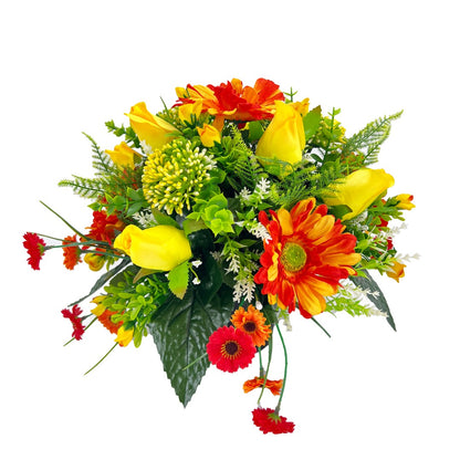 Thea Orange & Yellow Rose Gerbera Graveside Memorial Flower Arrangement