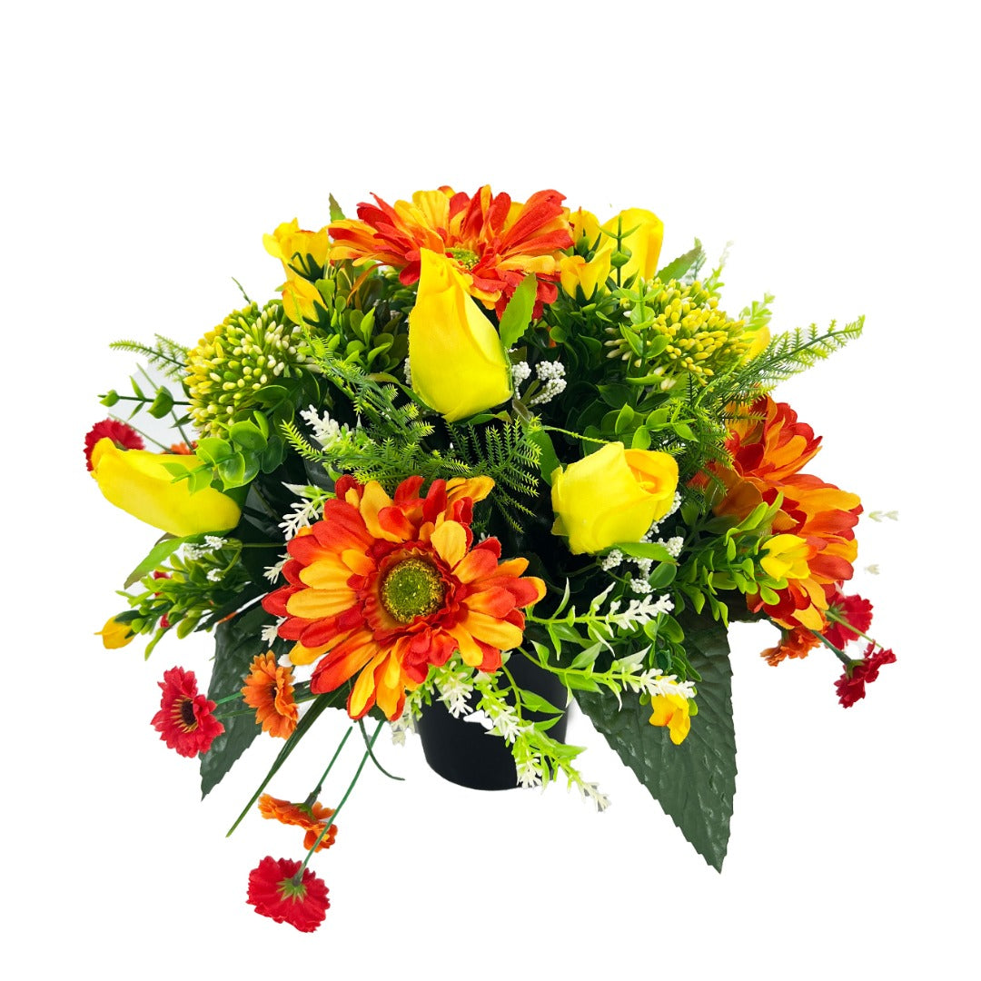 Thea Orange & Yellow Rose Gerbera Graveside Memorial Flower Arrangement