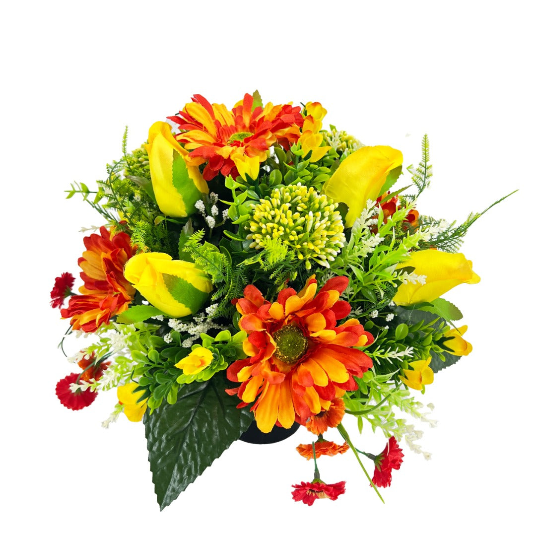 Thea Orange & Yellow Rose Gerbera Graveside Memorial Flower Arrangement