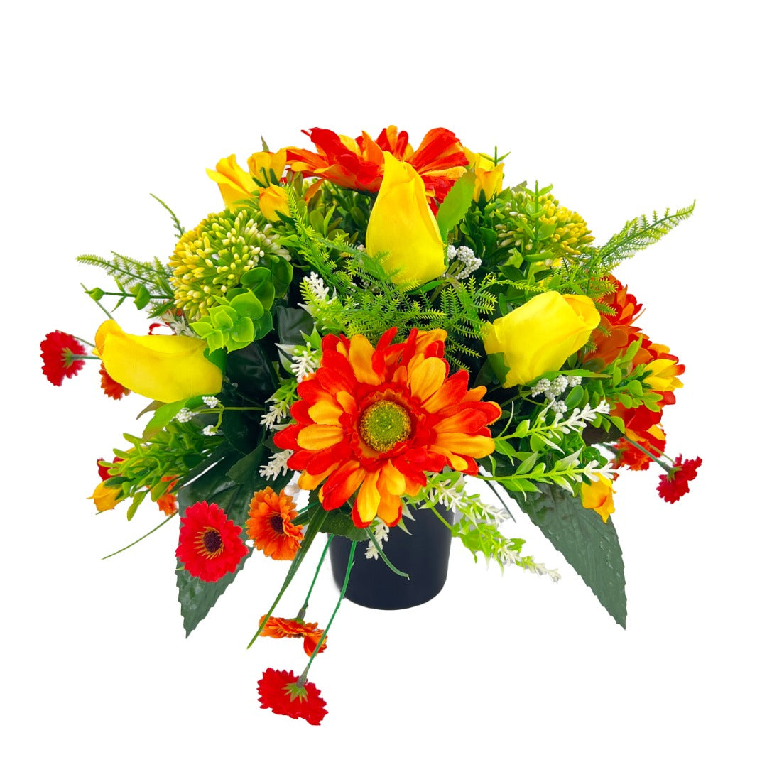Thea Orange & Yellow Rose Gerbera Graveside Memorial Flower Arrangement