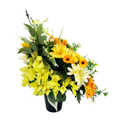 Winnie Orange White Yellow Dahlia Artificial Flower Graveside Cemetery Memorial Arrangement