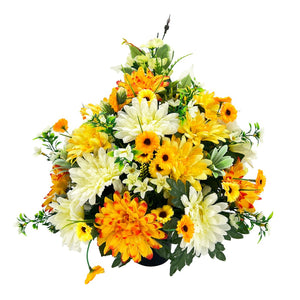 Winnie Orange White Yellow Dahlia Artificial Flower Graveside Cemetery Memorial Arrangement