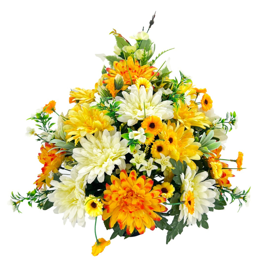 Winnie Orange White Yellow Dahlia Artificial Flower Graveside Cemetery Memorial Arrangement