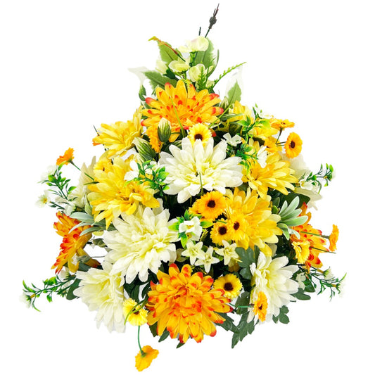 Winnie Orange White Yellow Dahlia Artificial Flower Graveside Cemetery Memorial Arrangement