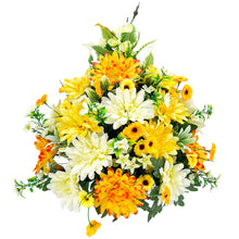 Load image into Gallery viewer, Winnie Orange White Yellow Dahlia Artificial Flower Graveside Cemetery Memorial Arrangement