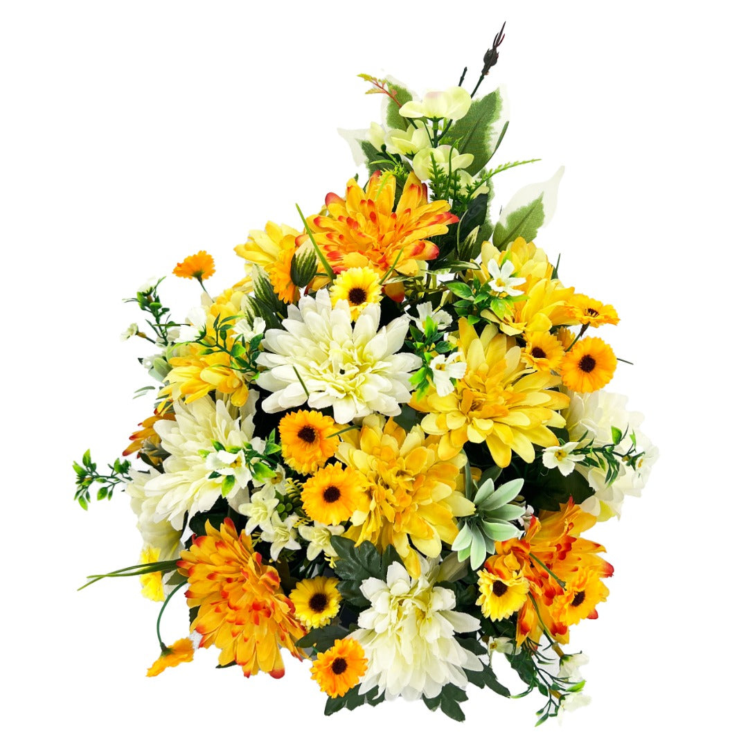 Winnie Orange White Yellow Dahlia Artificial Flower Graveside Cemetery Memorial Arrangement