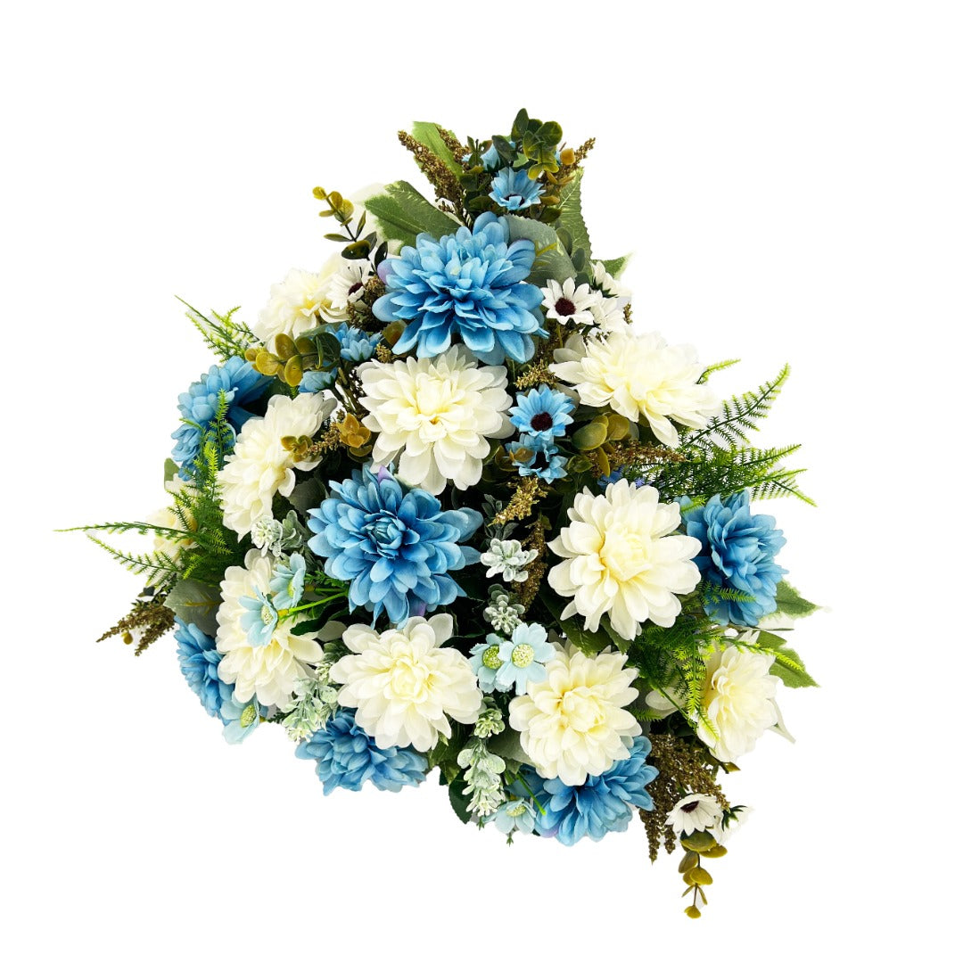 Athena Large Blue & White Dahlia Graveside Memorial Flower Arrangement