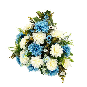 Athena Large Blue White Dahlia Artificial Flower Graveside Cemetery Memorial Arrangement