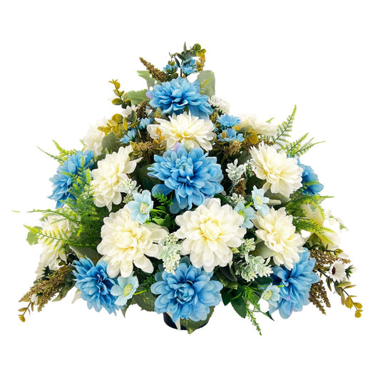 Athena Large Blue & White Dahlia Graveside Memorial Flower Arrangement