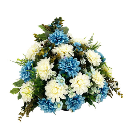Athena Large Blue & White Dahlia Graveside Memorial Flower Arrangement