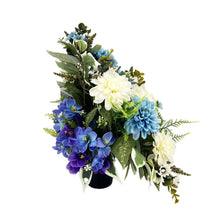 Load image into Gallery viewer, Athena Large Blue White Dahlia Artificial Flower Graveside Cemetery Memorial Arrangement