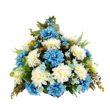 Load image into Gallery viewer, Athena Large Blue White Dahlia Artificial Flower Graveside Cemetery Memorial Arrangement