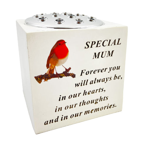 Special Mum Red Robin Graveside Memorial Flower Pot Vase