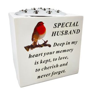 Special Husband Red Robin Graveside Memorial Flower Pot Vase
