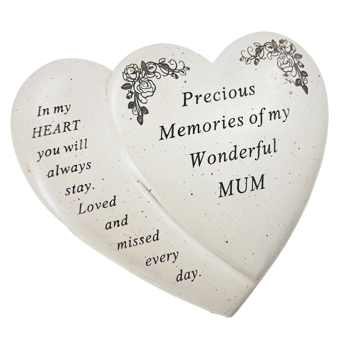 Precious Memories Mum Double Heart Flower Graveside Memorial Ornament