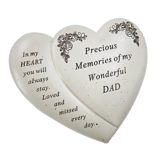 Precious Memories Dad Double Heart Flower Graveside Memorial Ornament