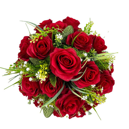 Sienna Red Roses Large Artificial Flower Graveside Cemetery Memorial Arrangement Pot